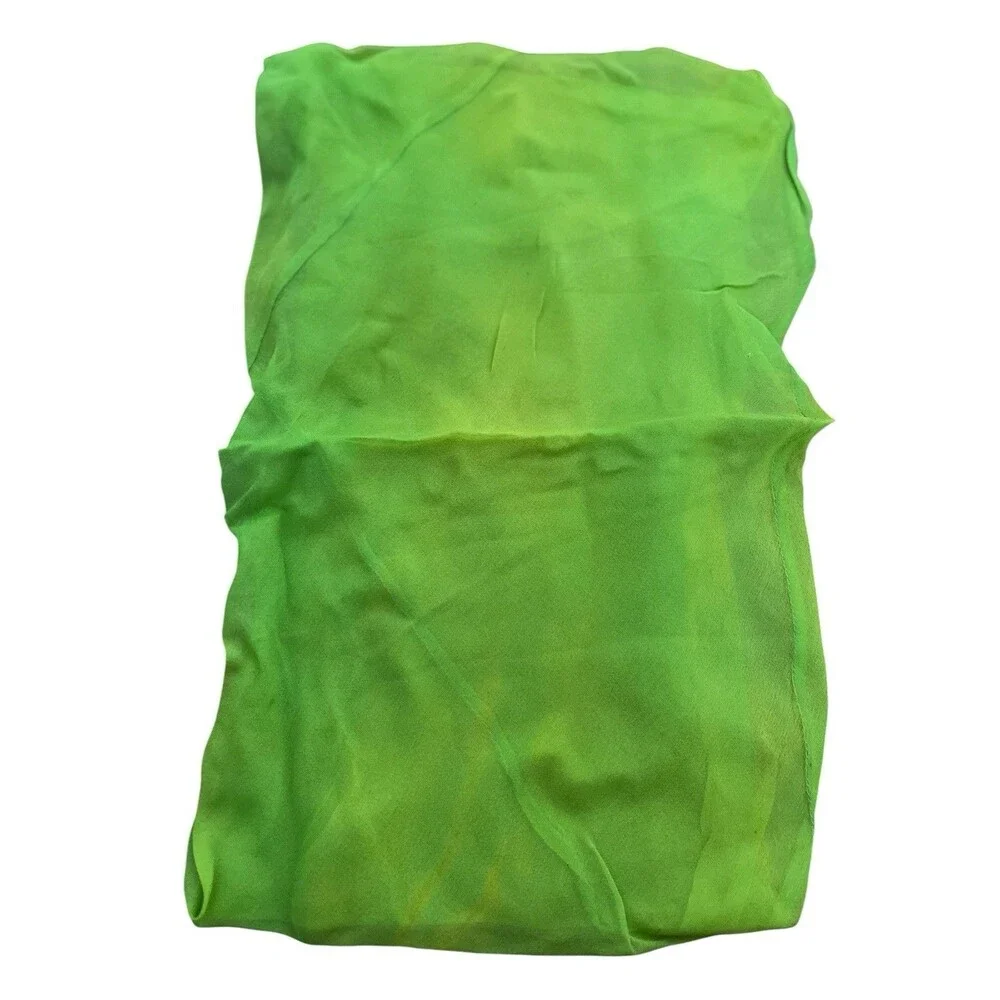 Vintage 60s Vera Neumann Scarf Green Yellow Silk Infinity Circle Sheer Chiffon
